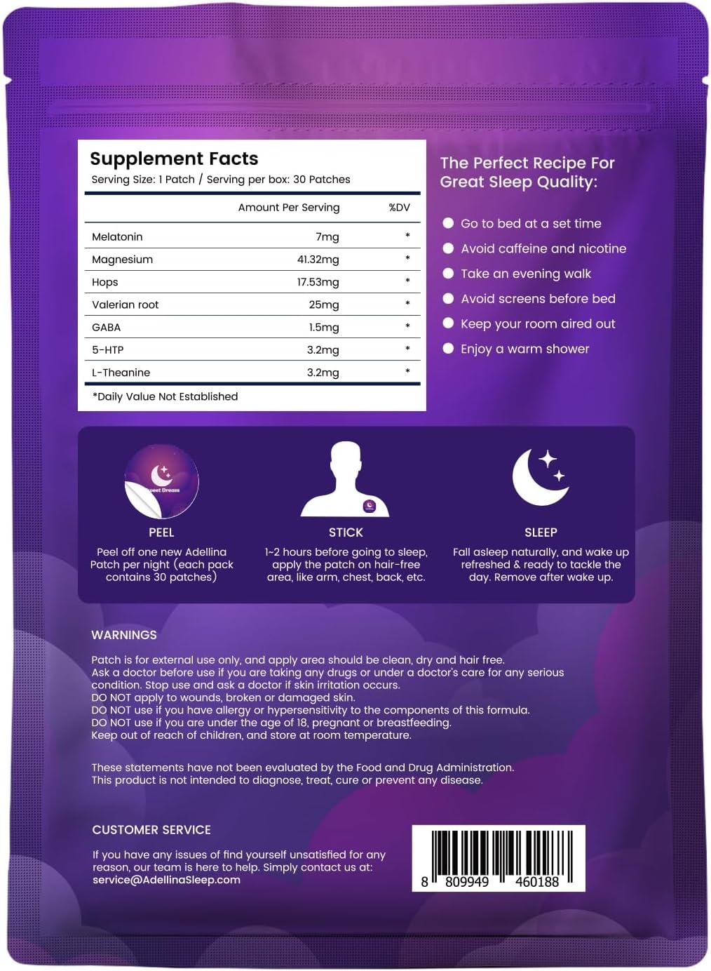 Sleep Patches for Adults Extra Strength: Easy-to-Apply Sleep Patch with Melatonin & Valerian 30 Patches (Purple)