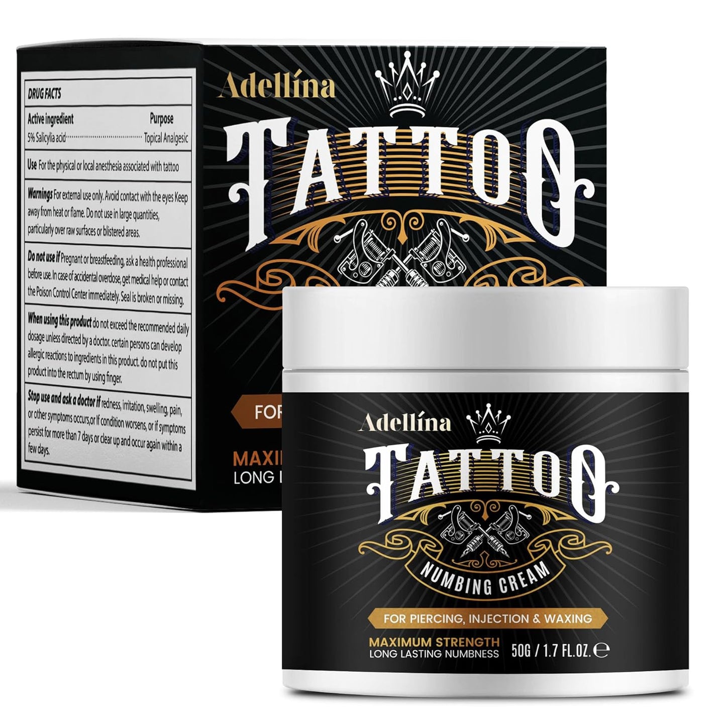Adellina Tattoo Numbing Cream Maximum Strength: 6 Hours Painless (50g/1.7fl.oz)