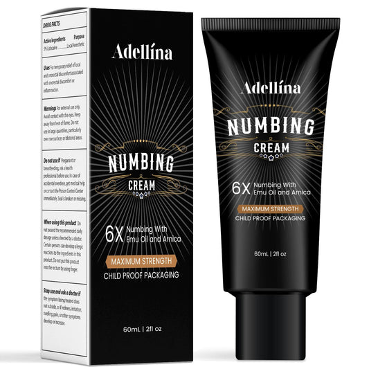 Adellina Tattoo Numbing Cream Maximum Strength: Long Lasting Extra Relief with Arnica and Emu Oil 2 oz