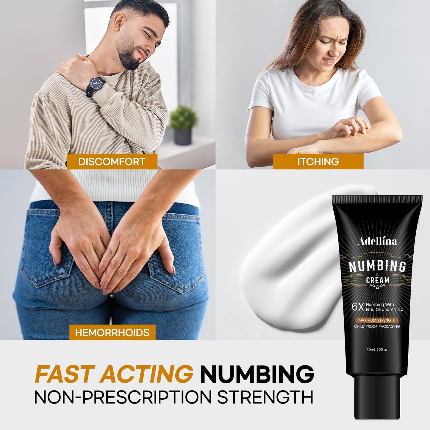 Adellina Tattoo Numbing Cream Maximum Strength: Long Lasting Extra Relief with Arnica and Emu Oil 2 oz