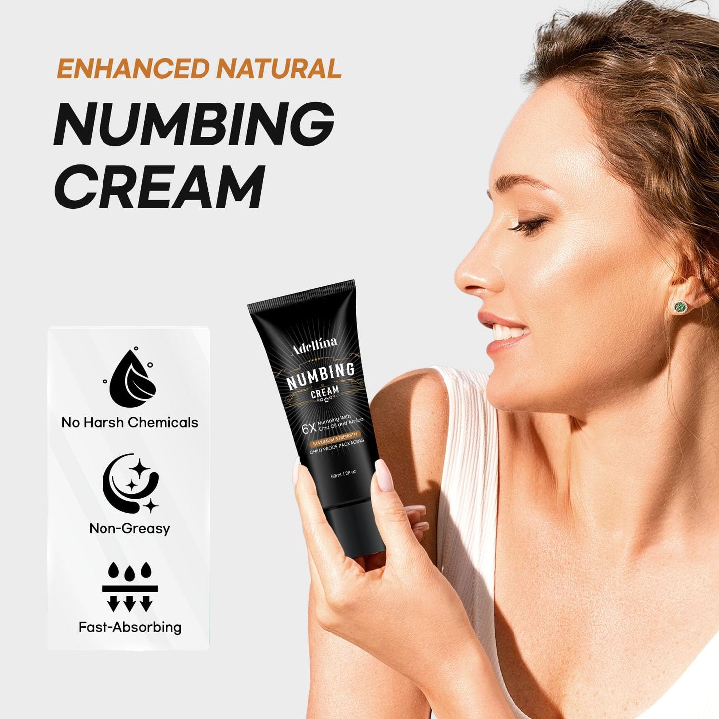 Adellina Tattoo Numbing Cream Maximum Strength: Long Lasting Extra Relief with Arnica and Emu Oil 2 oz