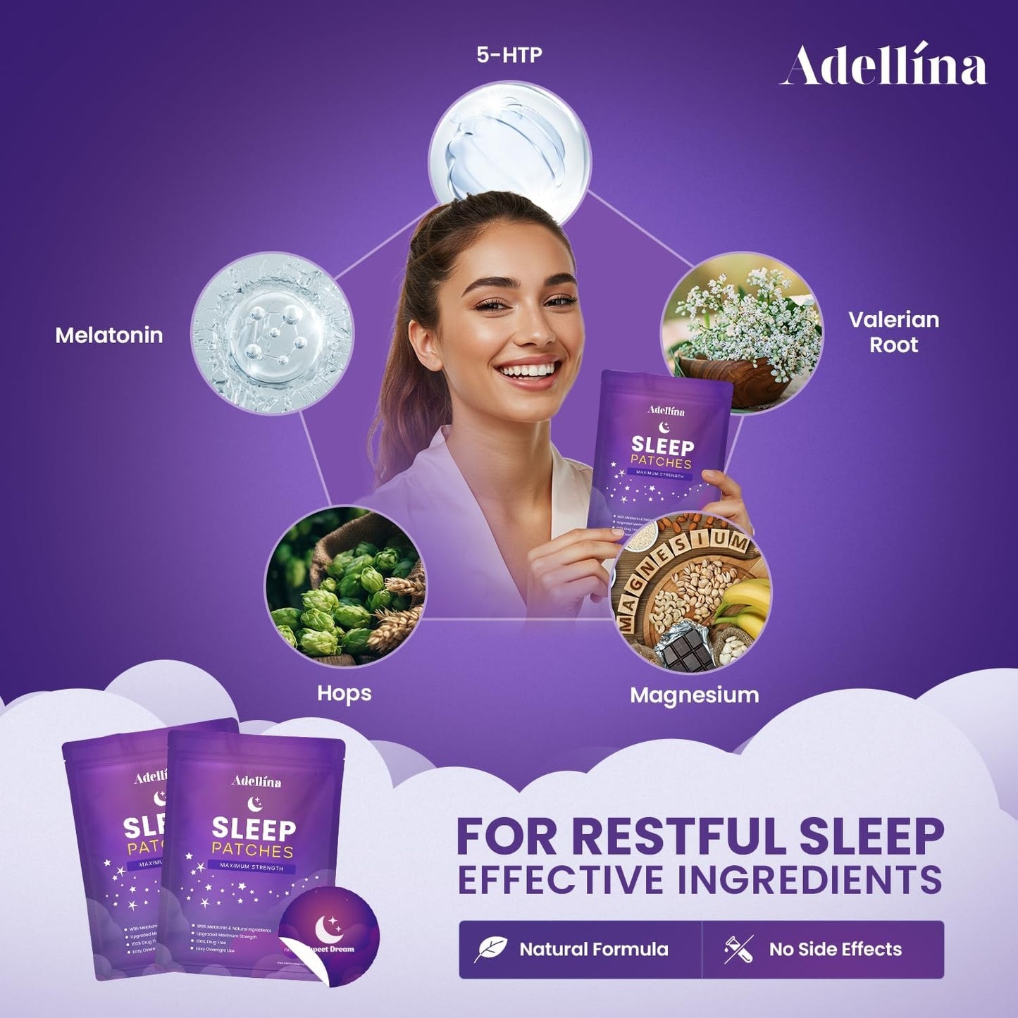 Sleep Patches for Adults Extra Strength: Easy-to-Apply Sleep Patch with Melatonin & Valerian 30 Patches (Purple)
