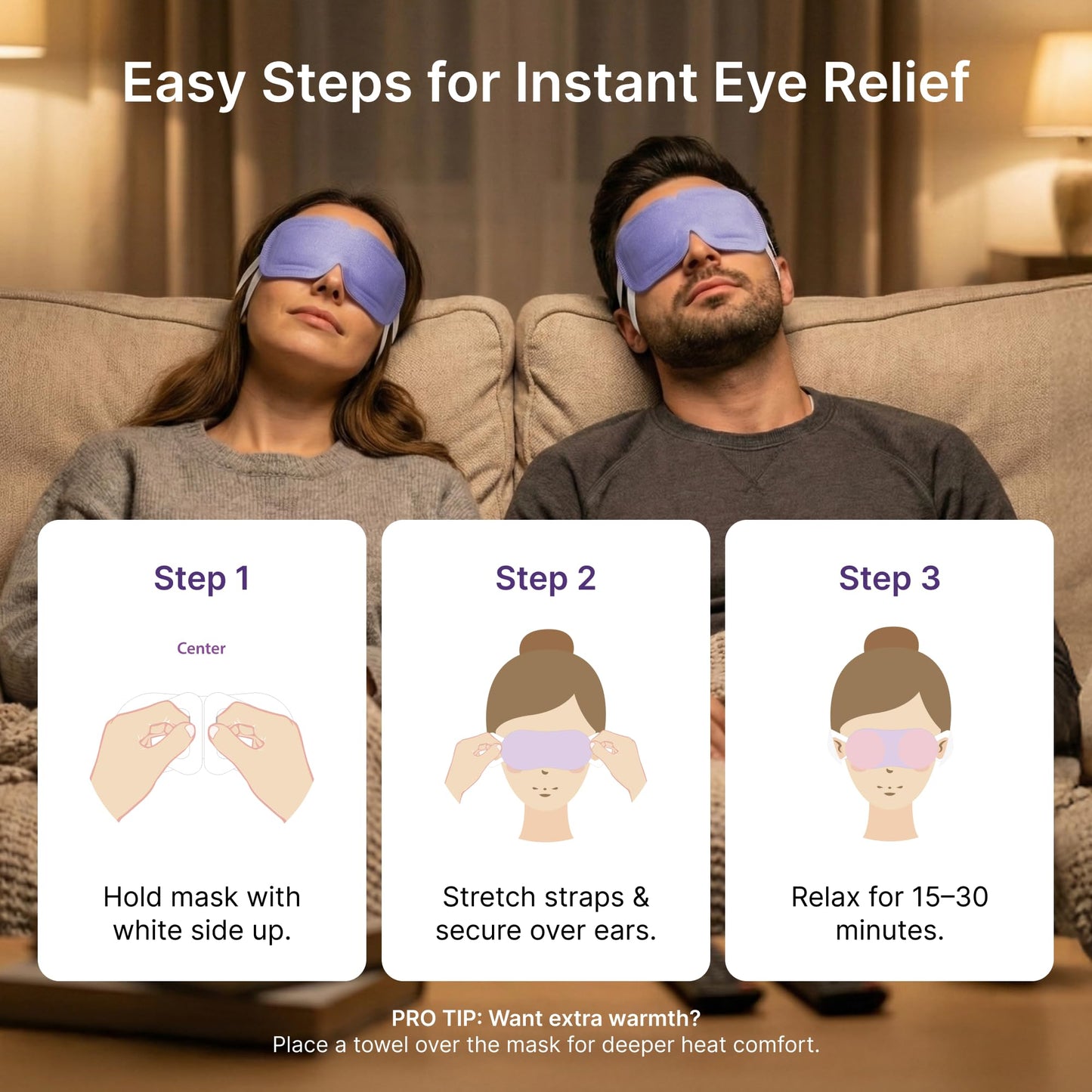 Steam Eye Mask for Dry Eyes – Self Heating Eye Mask for Sleep & Relaxation (30 Pack) | Adellina